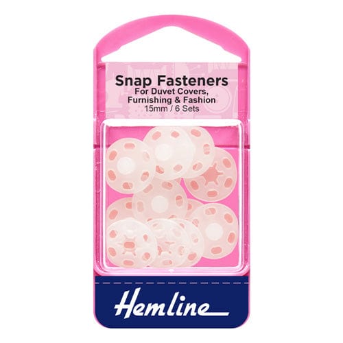 Sew-on Snap Fasteners Plastic 15mm: Pack of 6