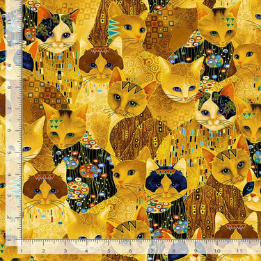 Timeless Treasures Fabric Golden Bejeweled Cats CM1881