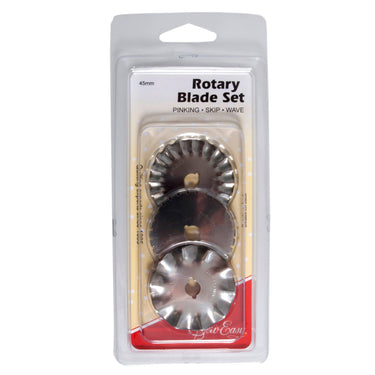 45mm Sew Easy replacement rotary cutter 3 blade set: Wave, Pinking and Skip blades
