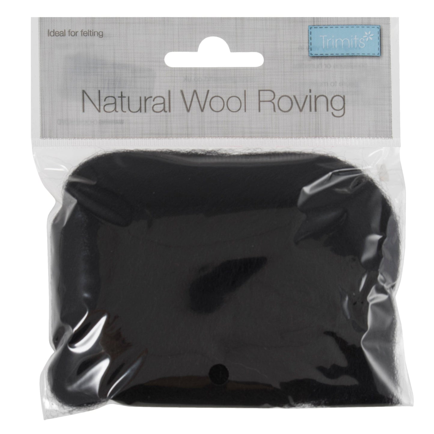 Natural Wool Roving, Black, 10g Packet