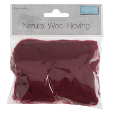 Natural Wool Roving, Wine, 10g Packet