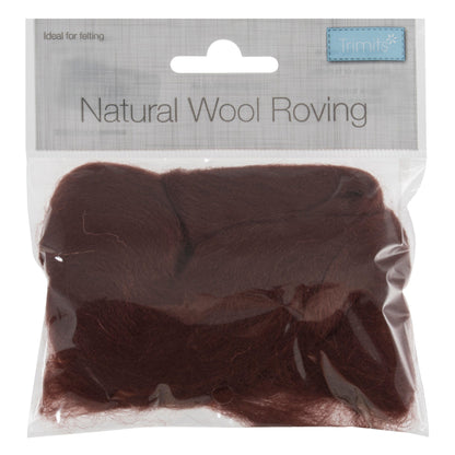 Natural Wool Roving, Chocolate, 10g Packet