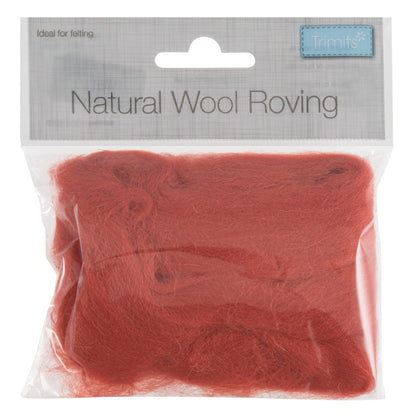 Natural Wool Roving, Cranberry, 10g Packet
