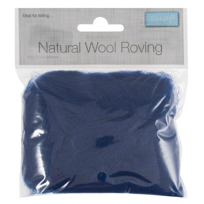 Natural Wool Roving, Sapphire, 10g Packet