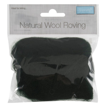 Natural Wool Roving, Dark Green, 10g Packet