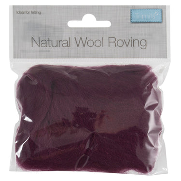 Natural Wool Roving, Mauve, 10g Packet