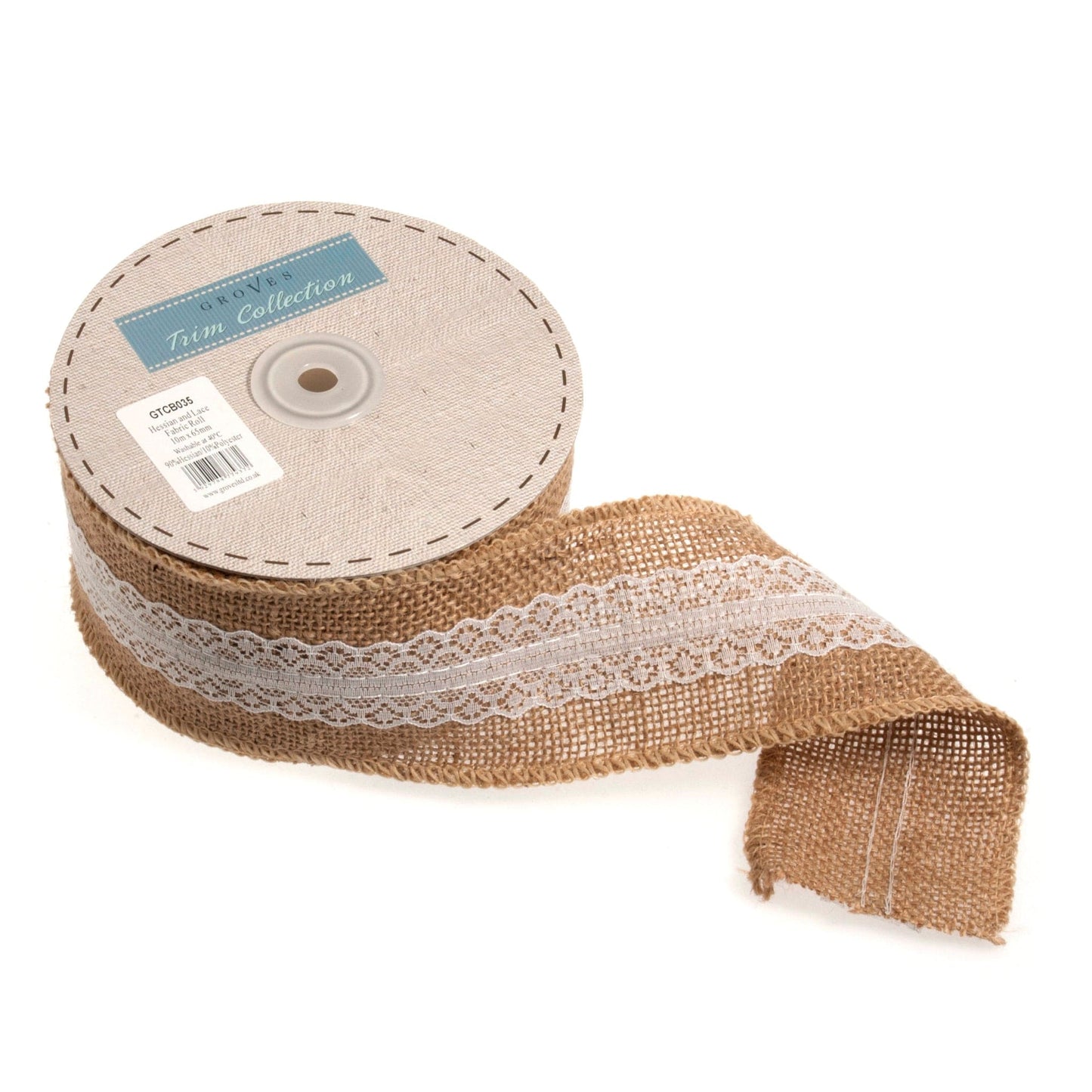 Lace Trimmed Hessian Tape Natural 65mm Wide Price Per Metre