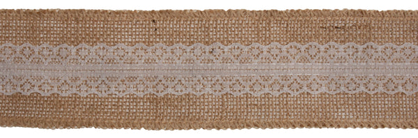 Lace Trimmed Hessian Tape Natural 65mm Wide Price Per Metre