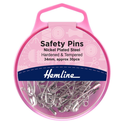 Safety Pins: 34mm: Nickel: 30 Pieces