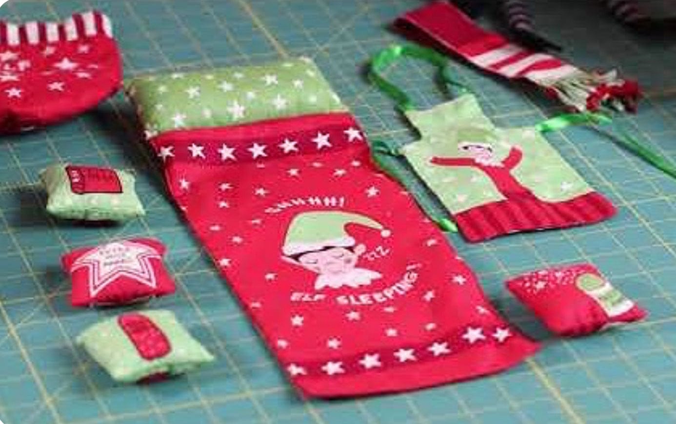 Lewis & Irene: Christmas Glow: Elf on the Shelf Accessories: Red & Green Fabric Panel