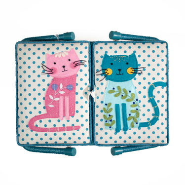 Sewing Box Large Twin Lid Appliqué Cats