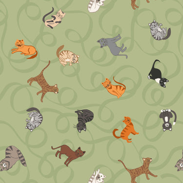 Lewis And Irene Fabric Paws and Claws Cats Green A711.2