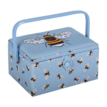 Sewing Box Medium Embroidered Blue Bees