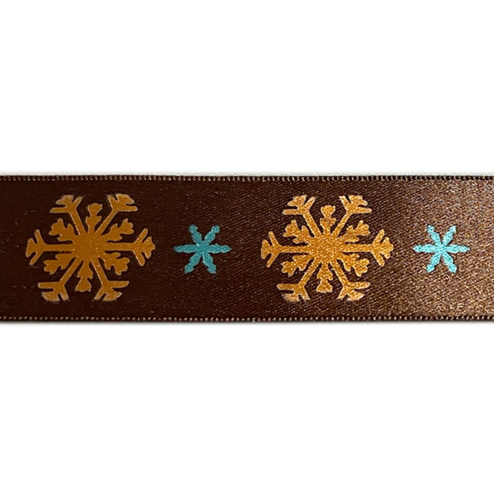Snow Flurry Satin Christmas Ribbon 25mm: Brown