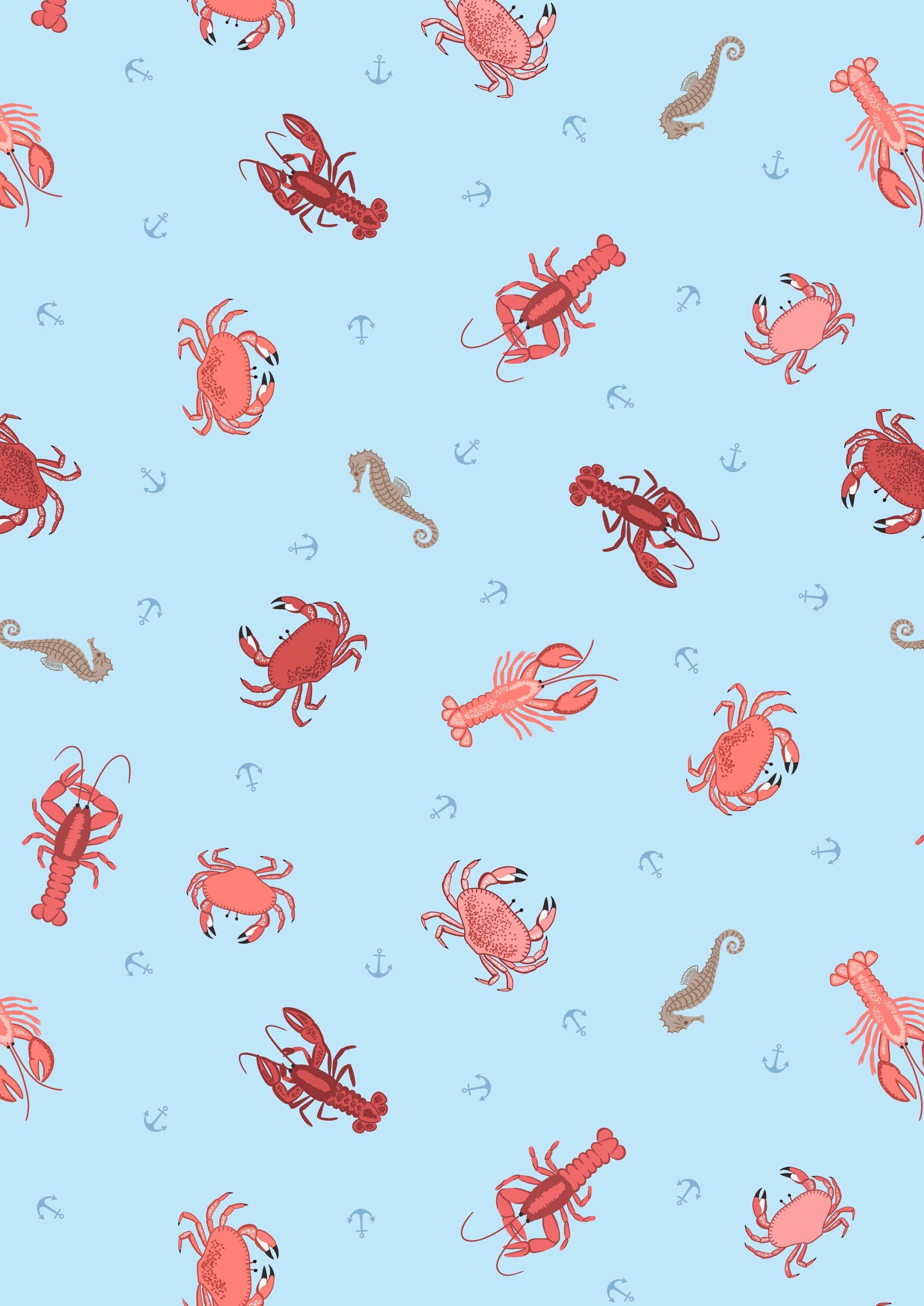 Lewis And Irene Small Things Coastal Crabs Lobsters and Seahorses SM58.2 Original