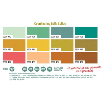 Moda Fabric Pre Cuts Moda Popcorn Bella Solids Fat Quarter Bundle 12 Piece - The Sewing Studio
