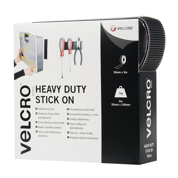 Heavy Duty Stick-On Hook & Loop Tape: 50mm: Black - Sold Per Metre
