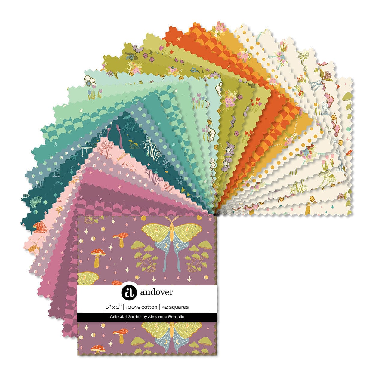 Andover Fabric Pre Cuts Andover Fabric Celestial Garden 5 Inch Square Pack  - The Sewing Studio