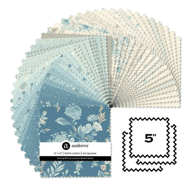 Andover Fabric Pre Cuts Andover Fabric Sewing Bird By Laundry Basket Quilts: 5 Inch Square Pack  - The Sewing Studio for sale UK - The Sewing Studio