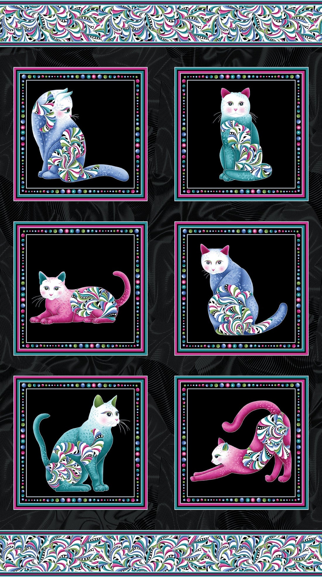 Black, Multi-coloured Animals, Novelty Benartex Fabric Panels & Labels Benartex Cat's Meow Panels - The Sewing Studio