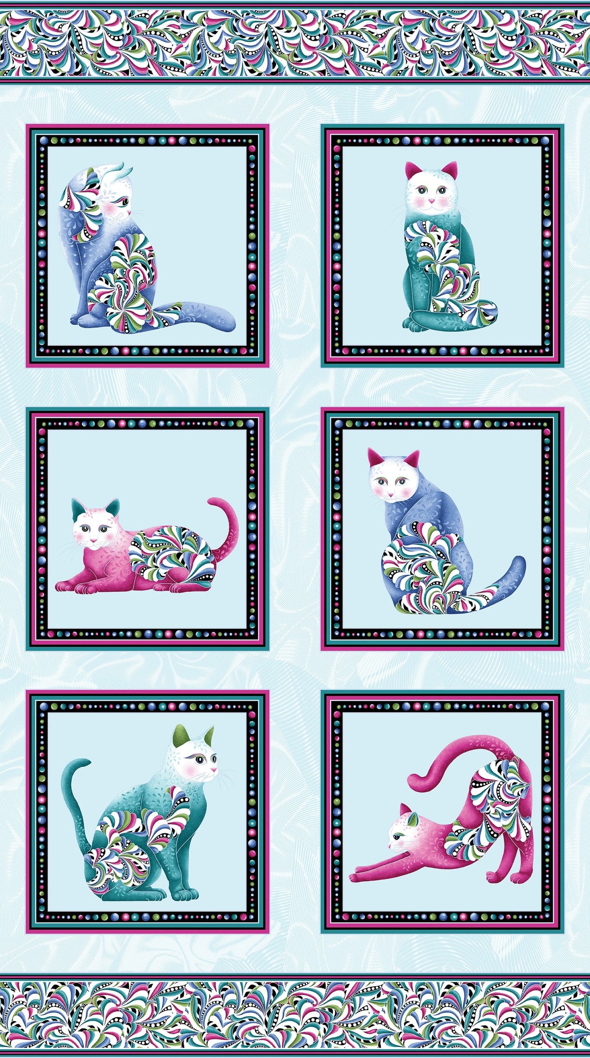 Blue, Multi-coloured Animals, Novelty Benartex Fabric Panels & Labels Benartex Cat's Meow Panels - The Sewing Studio