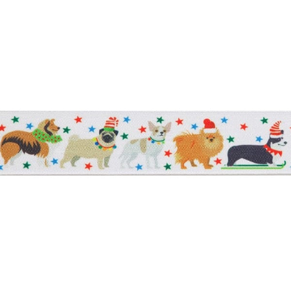Berisfords Ribbon Christmas Ribbon Festive Pets: 25mm Wide: White  - The Sewing Studio