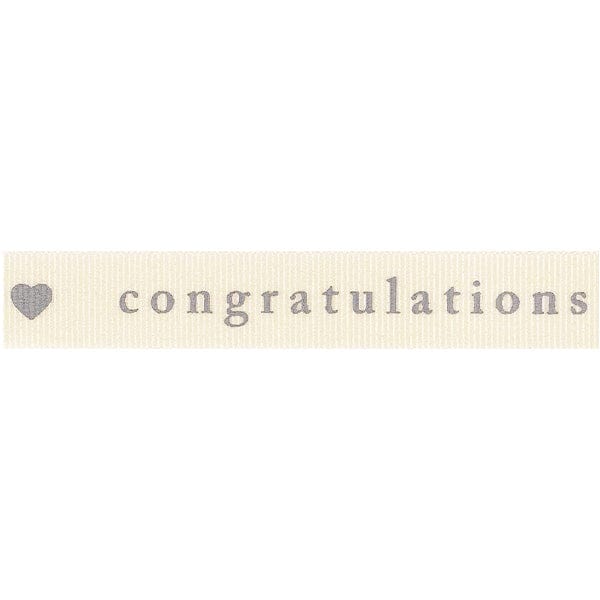 Berisfords Ribbon Congratulations Natural Grey Ribbon: 15mm Wide  - The Sewing Studio