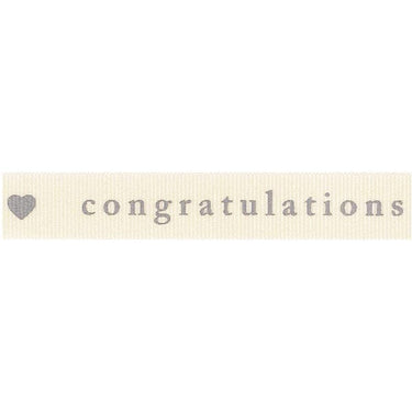 Berisfords Ribbon Congratulations Natural Grey Ribbon: 15mm Wide  - The Sewing Studio for sale UK - The Sewing Studio