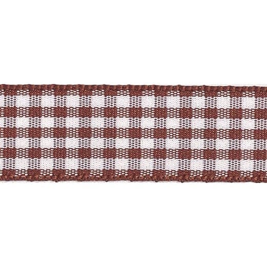 Berisfords Ribbon Gingham Ribbon: Brown: 25mm wide: Price per metre.  - The Sewing Studio
