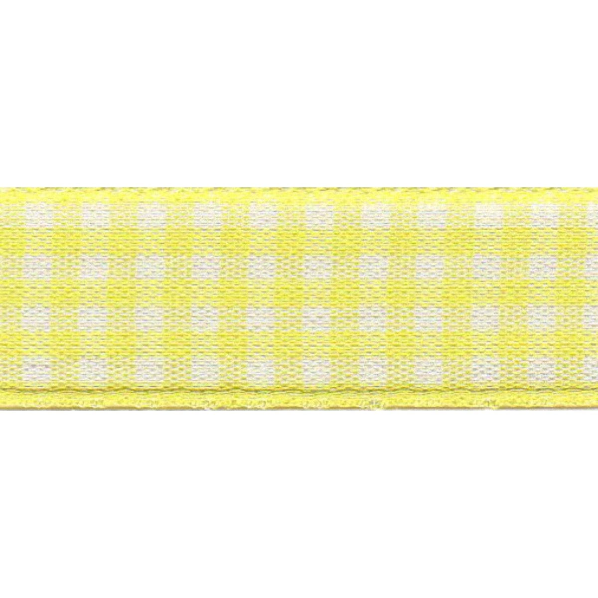Berisfords Ribbon Gingham Ribbon: Lemon Yellow: 15mm wide. Price per metre.  - The Sewing Studio
