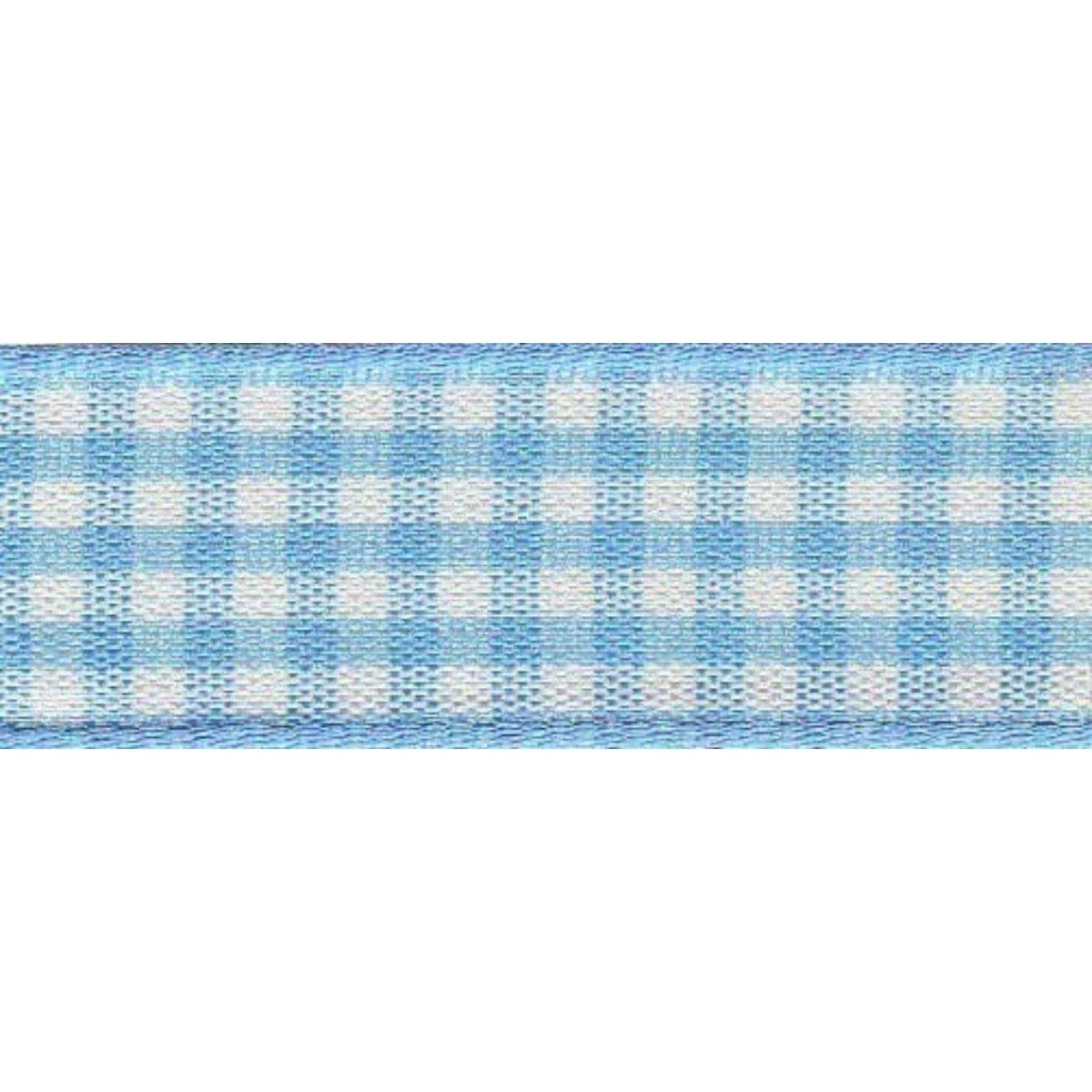 Berisfords Ribbon Gingham Ribbon: Sky: 10mm wide: Price per metre.  - The Sewing Studio