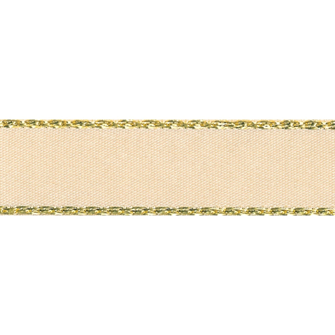 Berisfords Ribbon Gold Metallic Edge Satin Ribbon: Cream: 15mm wide. Price per metre.  - The Sewing Studio