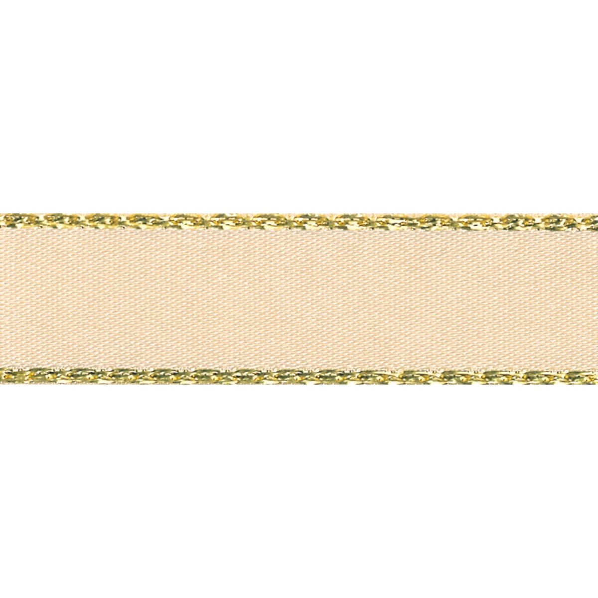 Berisfords Ribbon Gold Metallic Edge Satin Ribbon: Cream: 15mm wide. Price per metre.  - The Sewing Studio