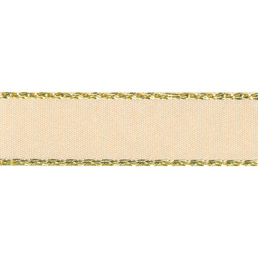 Berisfords Ribbon Gold Metallic Edge Satin Ribbon: Cream: 15mm wide. Price per metre.  - The Sewing Studio for sale UK - The Sewing Studio