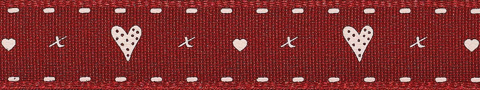 Berisfords Ribbon Hearts and Kisses Ribbon: 15mm: Red. Price per metre.  - The Sewing Studio