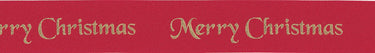 Berisfords Ribbon Merry Christmas Satin Ribbon Red with Gold Writing 10mm Wide  - The Sewing Studio for sale UK - The Sewing Studio