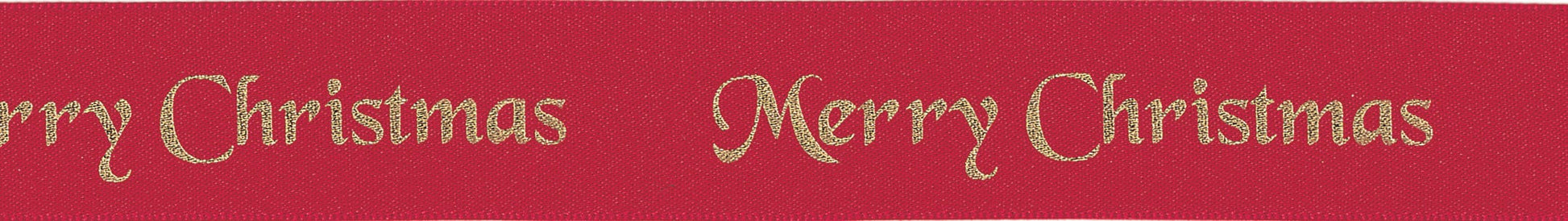 Berisfords Ribbon Merry Christmas Satin Ribbon Red with Gold Writing 25mm Wide  - The Sewing Studio