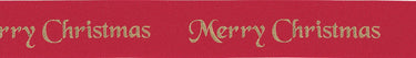 Berisfords Ribbon Merry Christmas Satin Ribbon Red with Gold Writing 25mm Wide  - The Sewing Studio for sale UK - The Sewing Studio