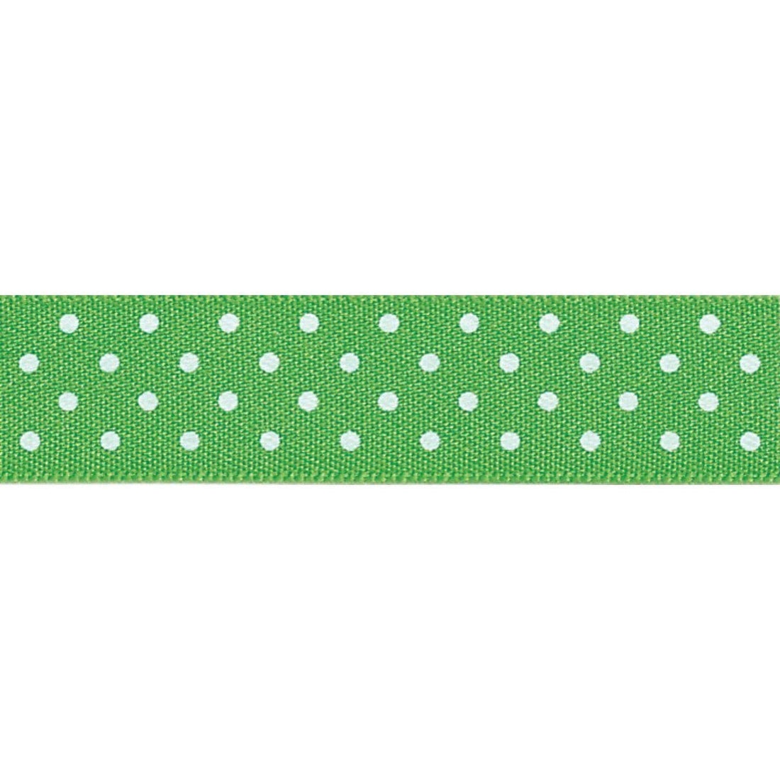 Berisfords Ribbon Micro Dot Ribbon: Meadow green and white: 15mm wide: Price per metre.  - The Sewing Studio