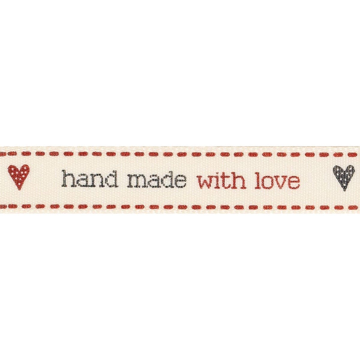 Berisfords Ribbon Ribbon: Hand Made with Love: Red and Natural: 15mm wide. Price per metre.  - The Sewing Studio