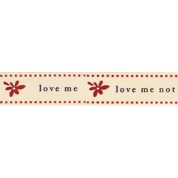 Berisfords Ribbon Ribbon: Love Me Not: Red and Natural: 15mm wide. Price per metre.  - The Sewing Studio