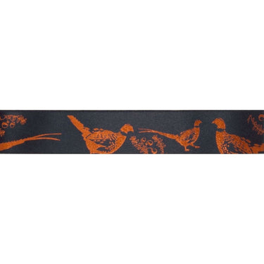 Berisfords Ribbon Satin Ribbon: Pheasants Copper on Black: 25mm wide: Price per metre.  - The Sewing Studio for sale UK - The Sewing Studio