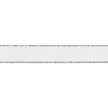 Berisfords Ribbon Silver Metallic Edge Satin Ribbon: 15mm: White  - The Sewing Studio for sale UK - The Sewing Studio