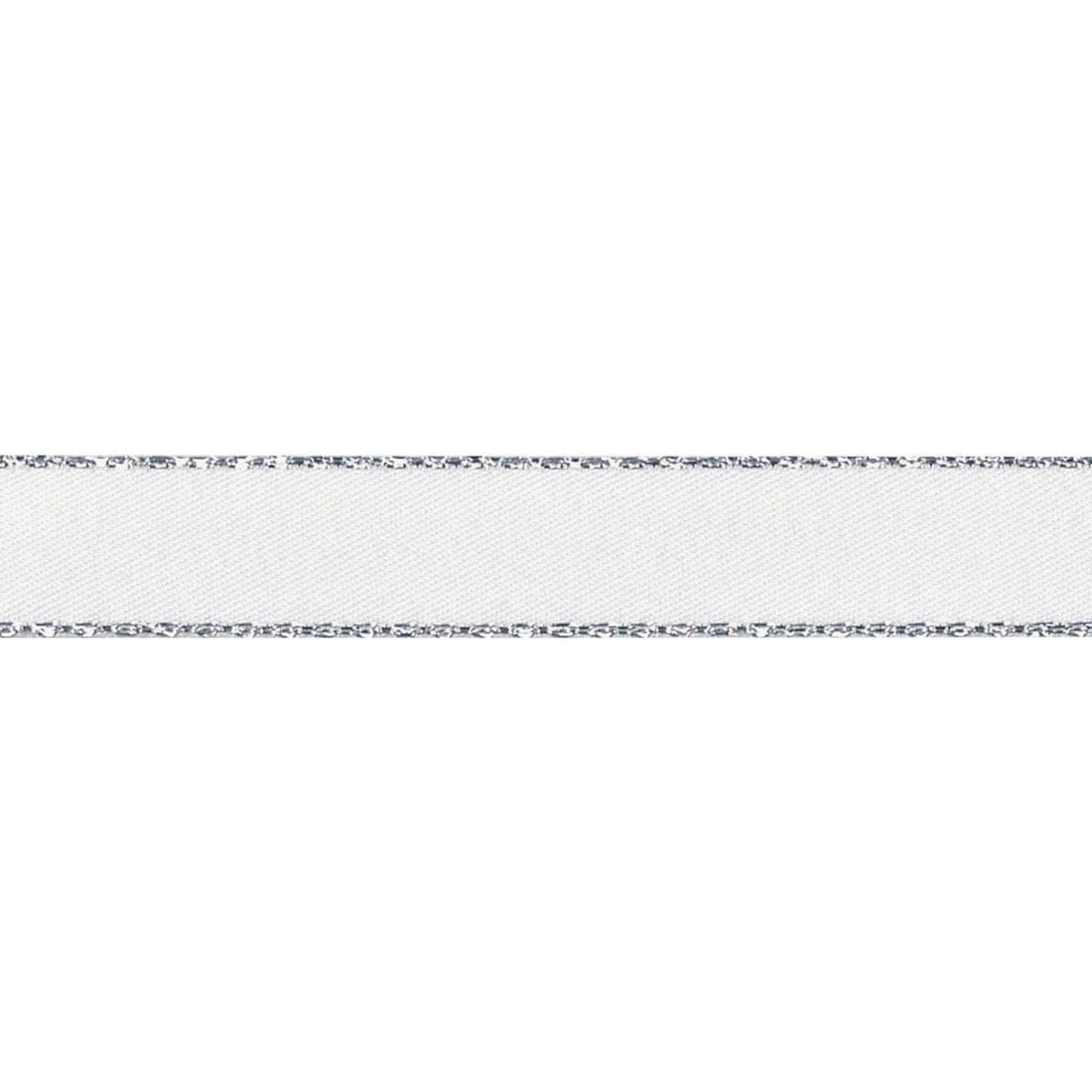 Berisfords Ribbon Silver Metallic Edge Satin Ribbon: 7mm wide: White. Price per metre.  - The Sewing Studio