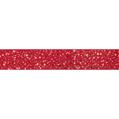 Berisfords Ribbon Sparkler Ribbon: Red With Gold Metallic: 25mm wide. Price per metre.  - The Sewing Studio