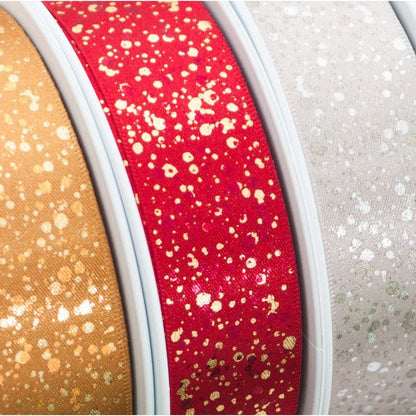 Berisfords Ribbon Sparkler Ribbon: Red With Gold Metallic: 25mm wide. Price per metre.  - The Sewing Studio