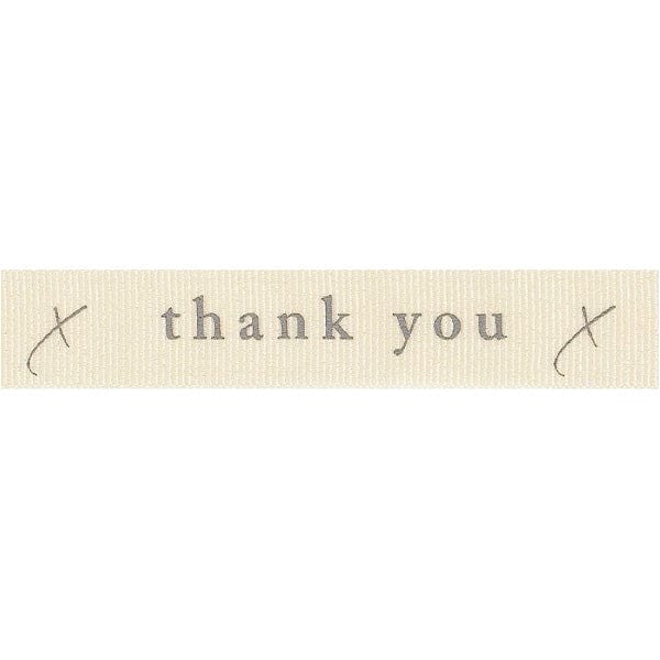 Berisfords Ribbon Thank You Natural Grey Ribbon: 15mm Wide  - The Sewing Studio