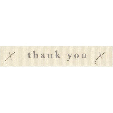 Berisfords Ribbon Thank You Natural Grey Ribbon: 15mm Wide  - The Sewing Studio for sale UK - The Sewing Studio