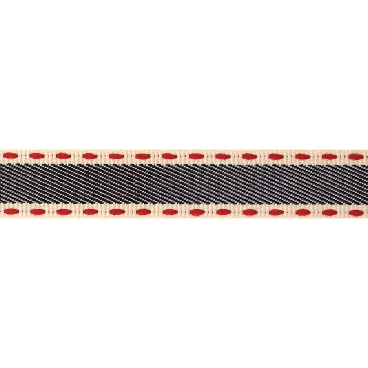 Berisfords Ribbon Vintage Stitch Ribbon: Black and red: 15mm wide. Price per metre.  - The Sewing Studio