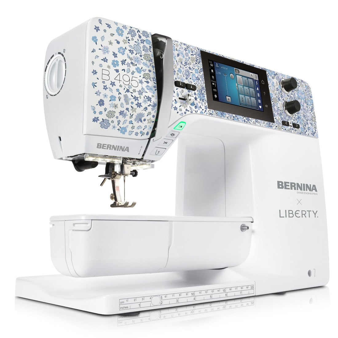 Sewing machine with Liberty design on a white background